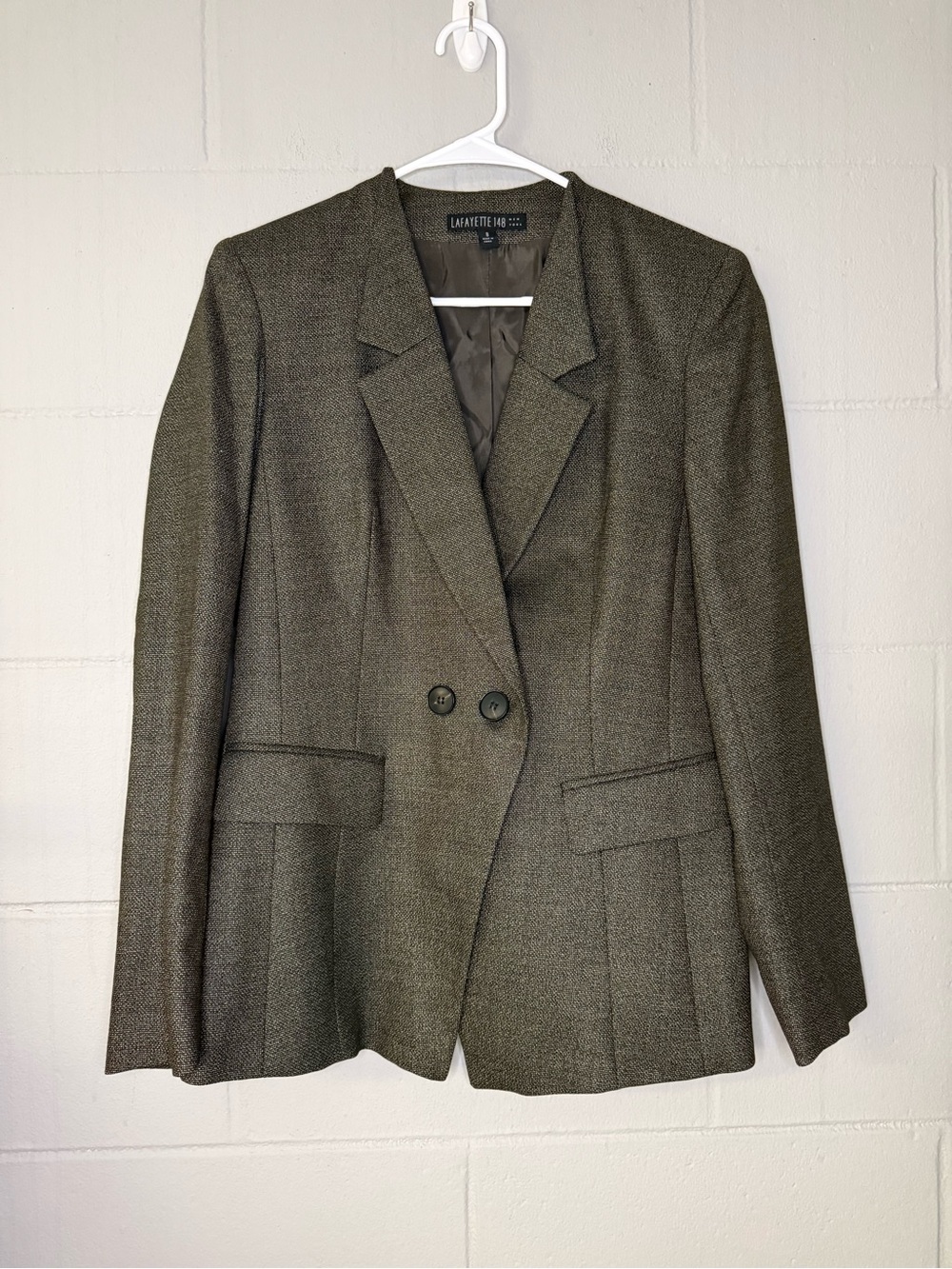 Lafayette 148 NY Wool Silk Blend Double Breasted Blazer Women’s Sz 8 Brown Grey